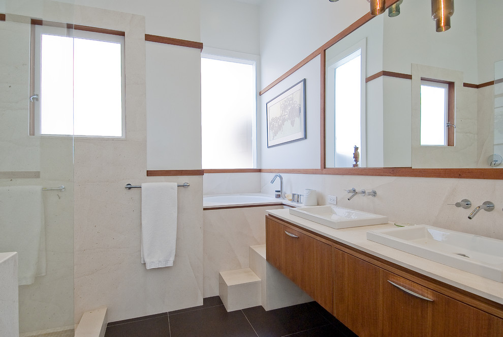 Contemporary bathroom in San Francisco with a vessel sink.