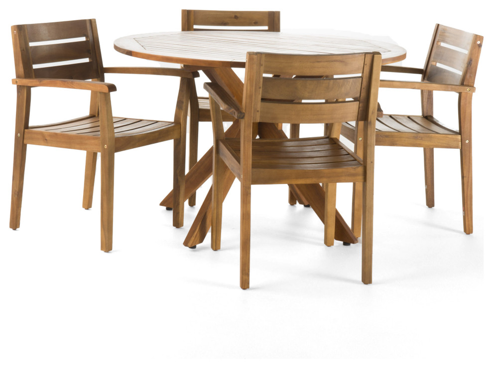 GDF Studio 5Piece Stanford Outdoor Acacia Wood Dining Set