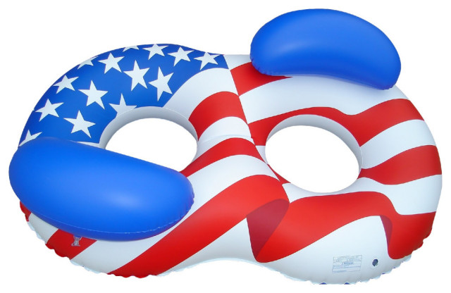 65" Inflatable Patriotic American Flag Duo Circular Swimming Pool Lounger
