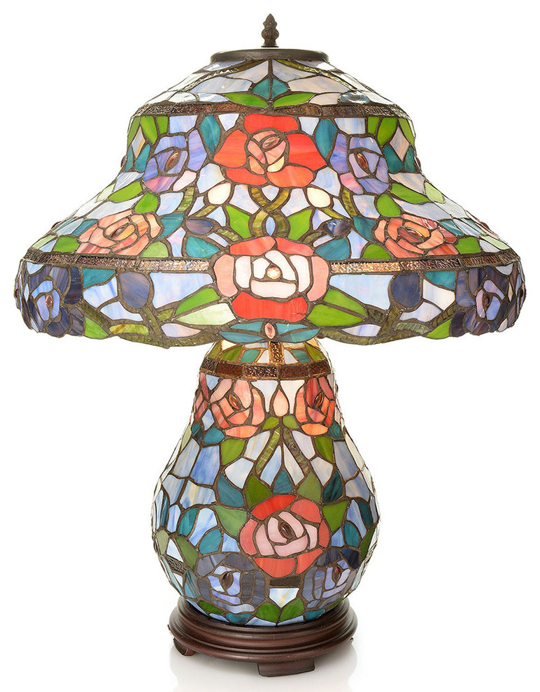 Tiffany-style 'Rose' Double Lit Table Lamp