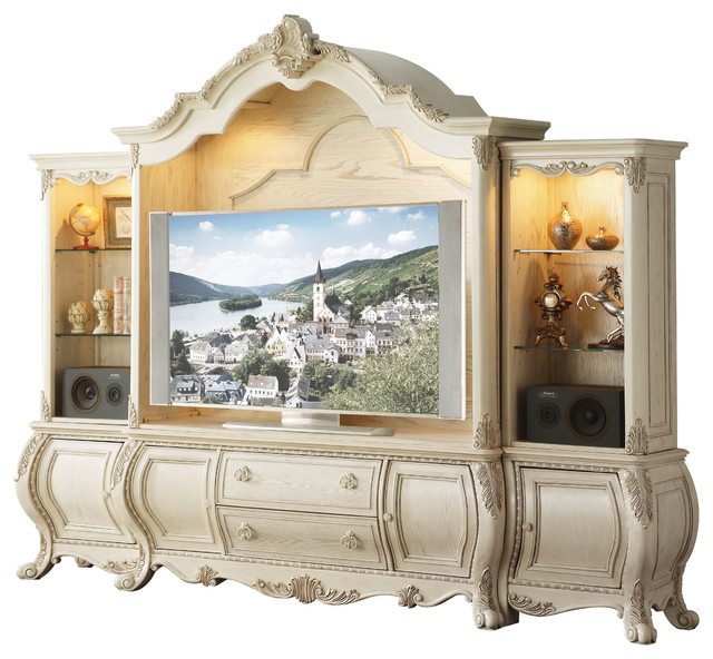 Acme Ragenardus Entertainment Center With Tv Stand Antique White Acme Ragenardus Entertainment Center With Tv Stand Antique White