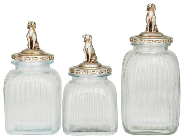 Set of 3 Clear Glass Decorative Jars 561721