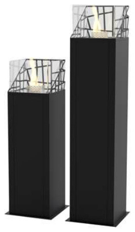 Decoflame Dubai Square Free-Standing Outdoor Fireplace, Black, Tower (high)