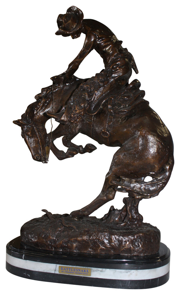 Rattlesnake By Remington Bronze Statue 25"H Southwestern Garden