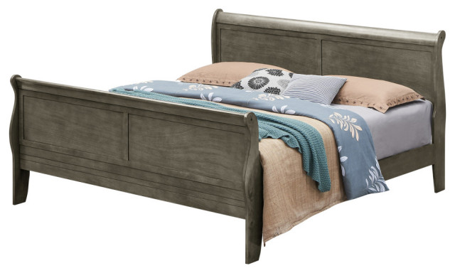 Louis Philippe Gray King Sleigh Wood Bed With High Footboard