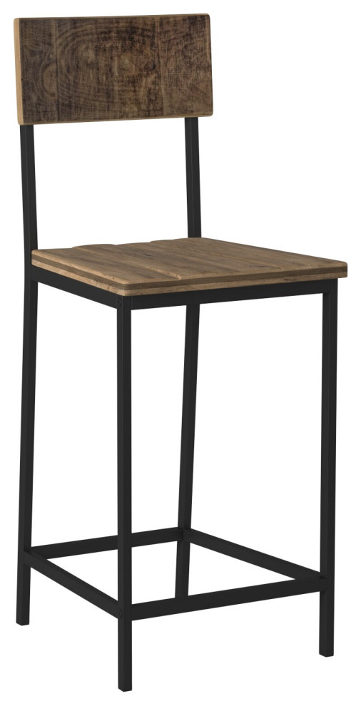 Reclaimed Wood Counter Stool Natural, Set of 2 Industrial Bar