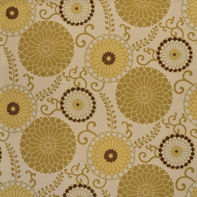 Aloe Brown Green Yellow Contemporary Floral Modern Satin Upholstery