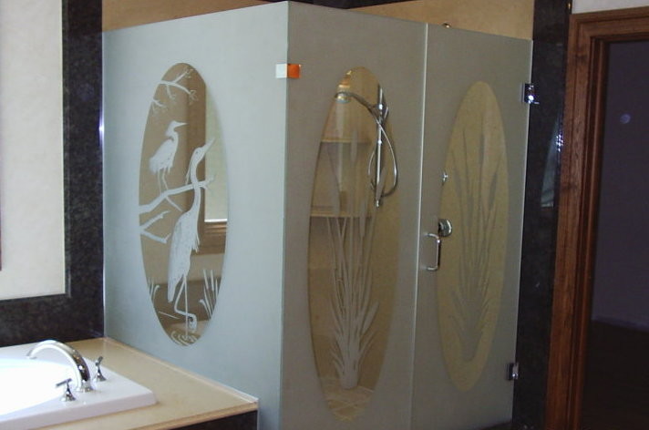 Example of a mid-sized master beige tile ceramic tile drop-in bathtub design with solid surface countertops and beige walls