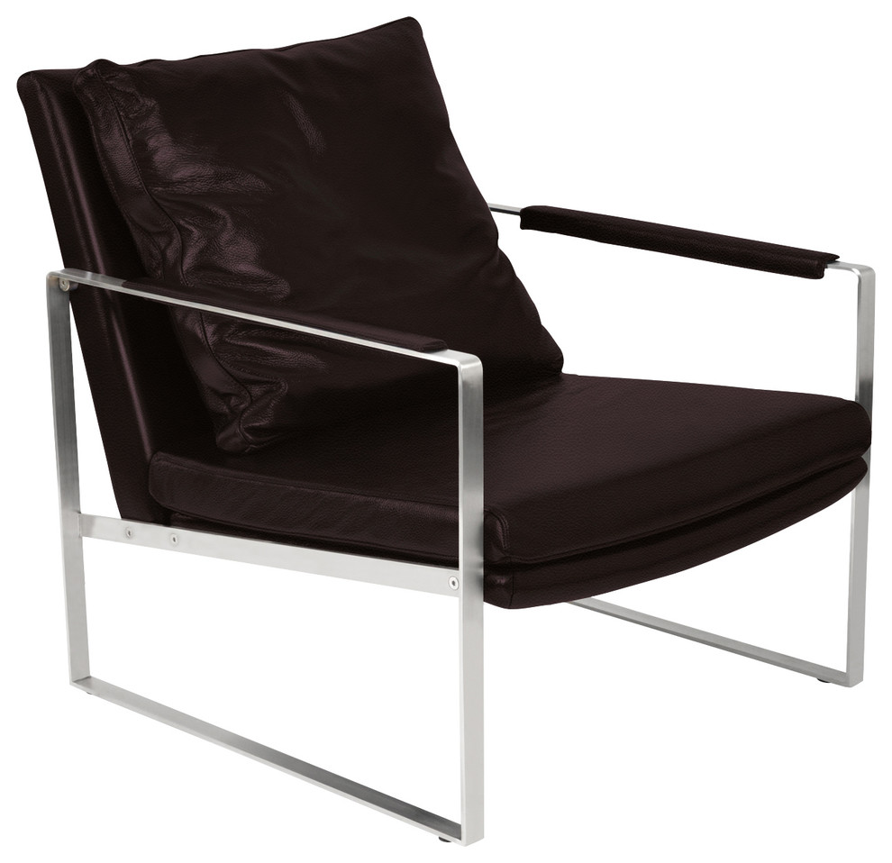 Zara Arm Chair, Stainless Steel Base, Amber Genuine Leather