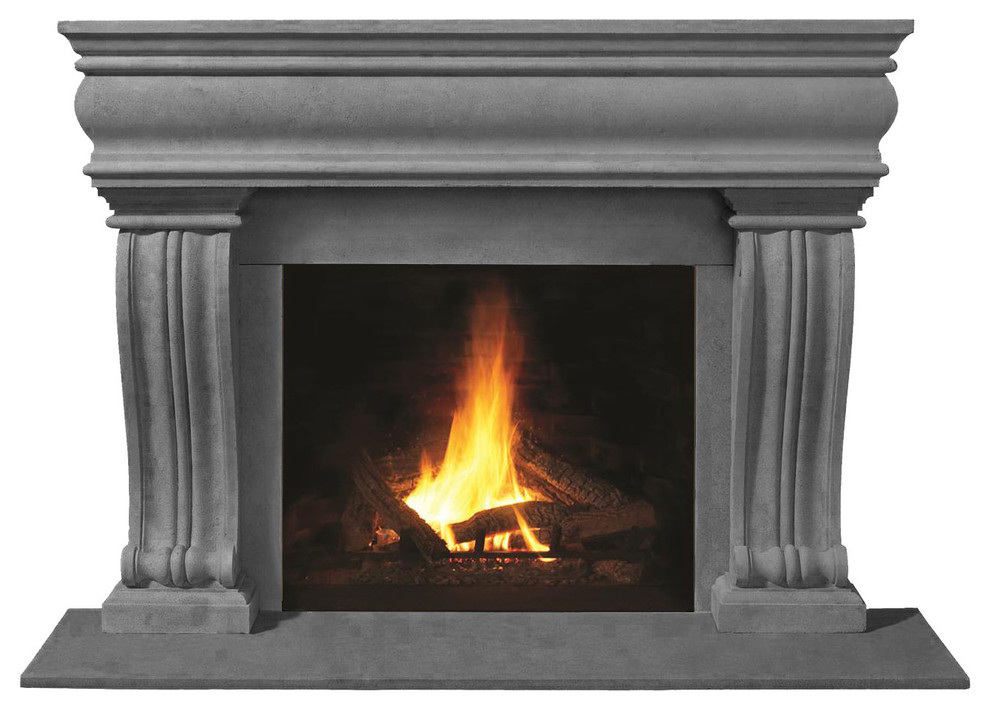 Fireplace Stone Mantel 1106.536 With Filler Panels, Gray, With Hearth Pad