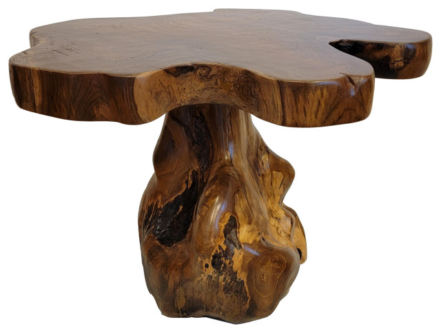 Live Edge Large Wood Accent Table 25 in Free Form Teak Root Natural ...