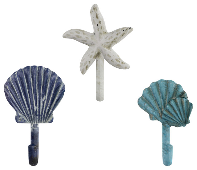 Decorative Nautical Wall Hooks Cast Iron, Set of 3, by Lavish Home