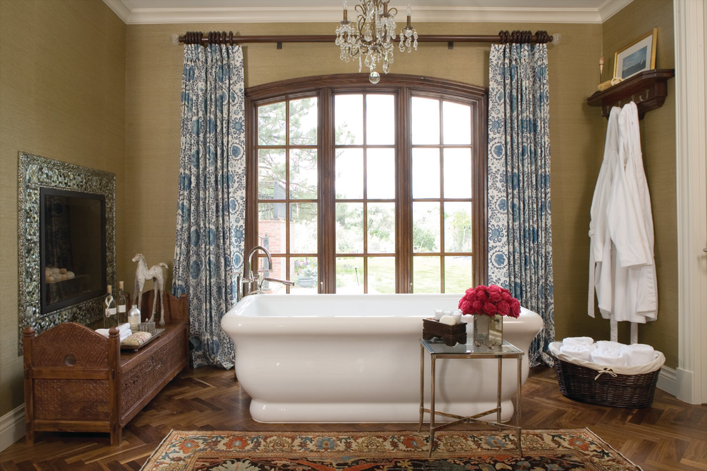 Inspiration for a traditional bathroom in Denver with a freestanding tub.