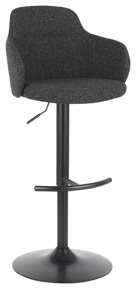 Upholstered Boyne Bar Stool, Black Metal, Dark Gray Fabric