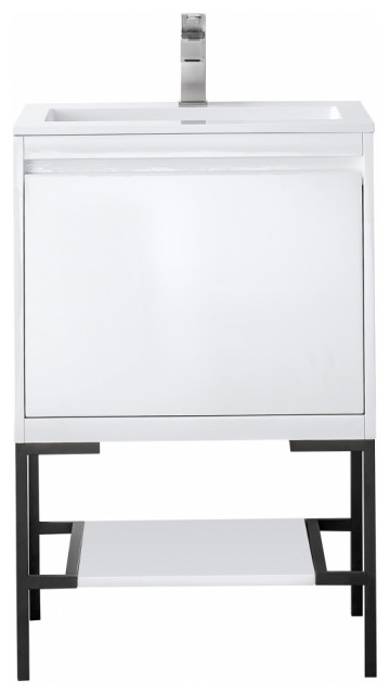 24 Inch White Single Sink Bath Vanity Black Legs White Stone Top, James ...