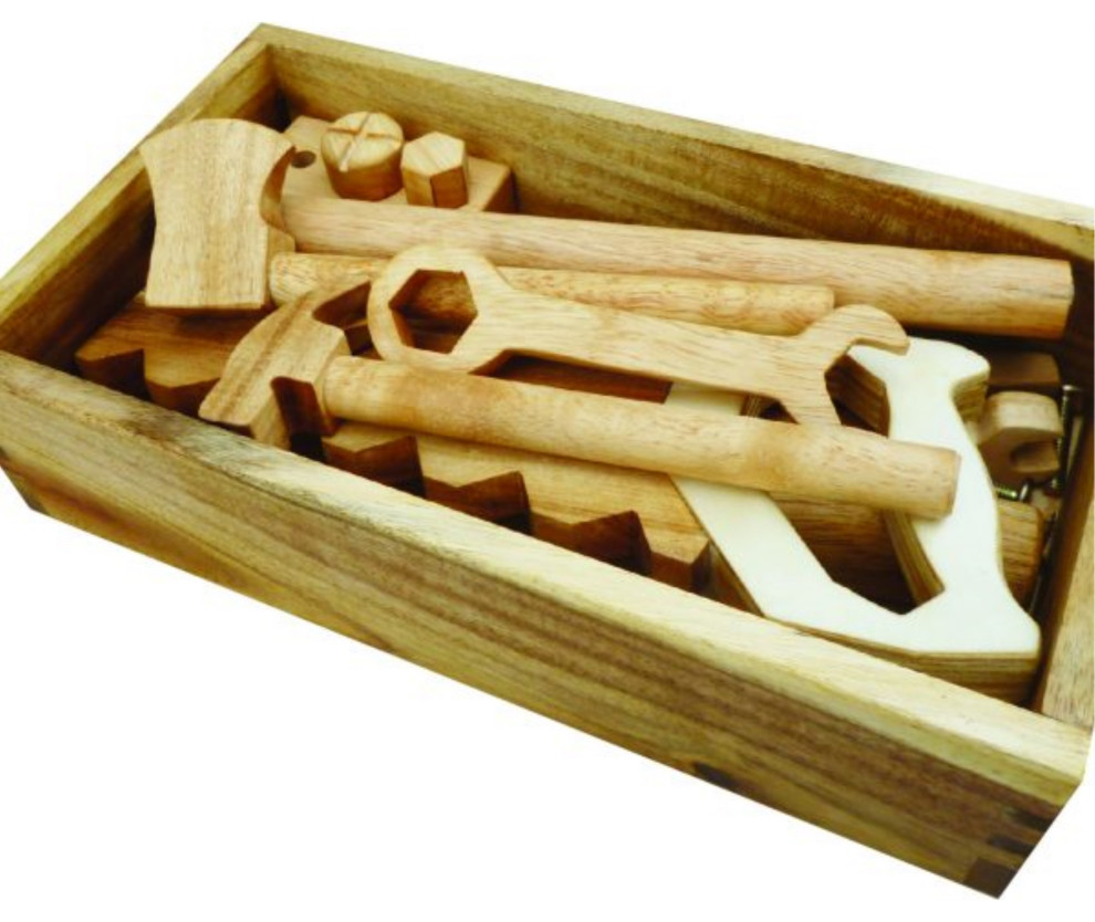 Natural Wooden Tool Set Contemporary Kids Toys And Games by
