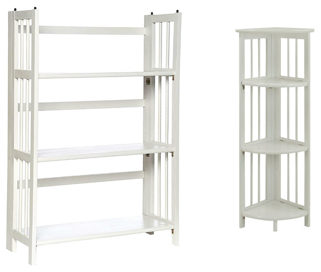 4 Shelf Corner Folding With 3 Stackable Bookcase 4 Shelf Corner Folding With 3 Stackable Bookcase White Transitional Bookcases By Virventures