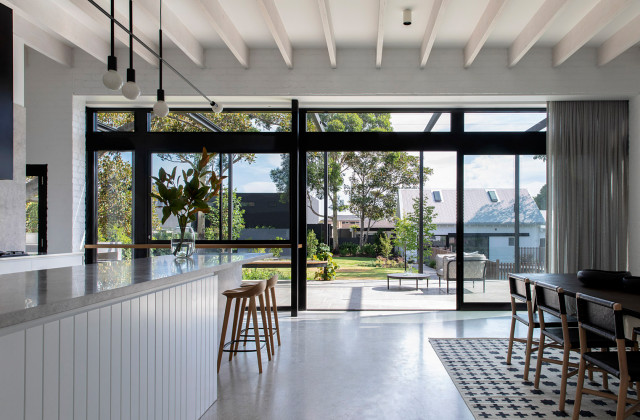 Backyard outlook from Kitchen + Dining room contemporary-matplats