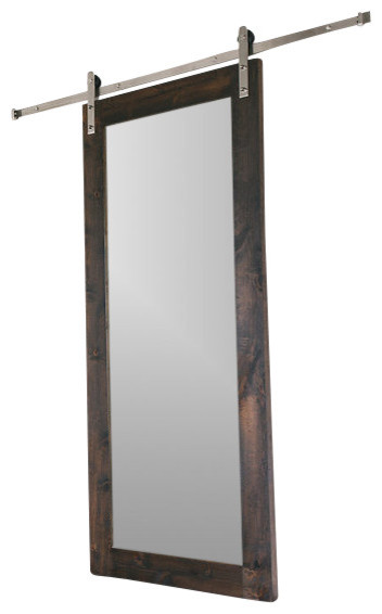 Modern Mirror Barn Door, 7'6"x3'6",Espresso