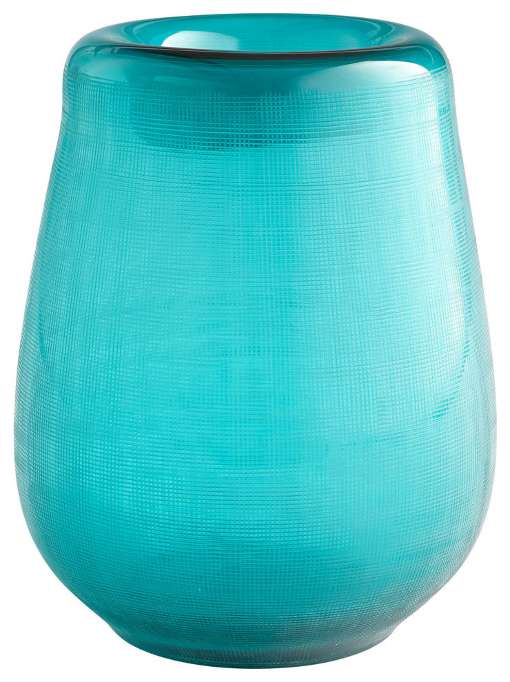 Turquoise On The Water 9" Tall Glass Vase Contemporary Vases by