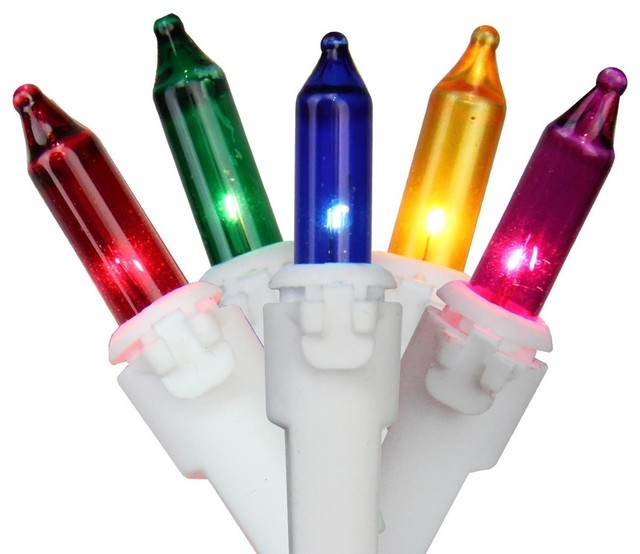 Set of 50 Multi Mini Christmas Lights, White Wire Modern Holiday