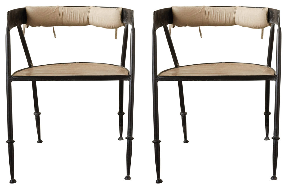 Metal Chair With Wood Seat And Cotton Back Cushion With Ties Industrial Dining Chairs By Creative Co Op Houzz
