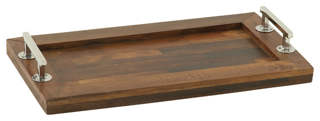 Wood Stainless Steel Rectangular Tray 22