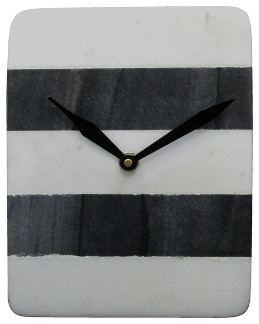 Monochrome Marble Table Clock Black Finish Contemporary Desk