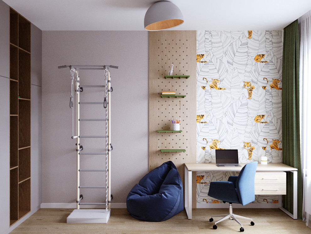 Современный интерьер дома с акцентами лестного цвета