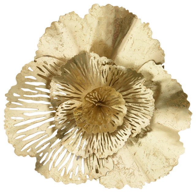 Plutus Brands Flower Wall Decor, Gold Metal Contemporary Metal Wall