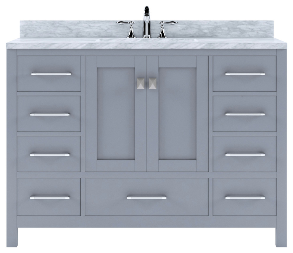 Caroline Avenue 48" Single Bath Vanity in Grey with Marble Top and Square Sink