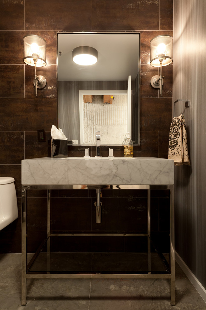 Downtown Loft Industrial Powder Room Los Angeles by Kelly