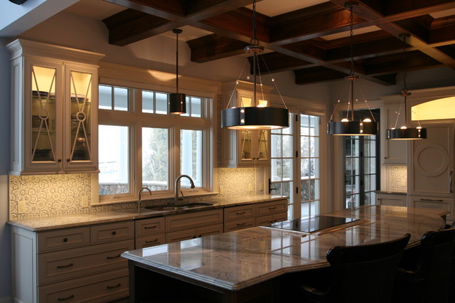 Kitchen Area With Coffered Ceiling Contemporary Kitchen