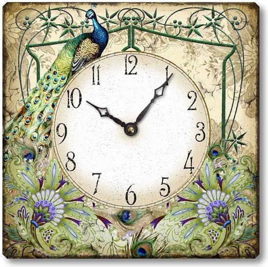 30"W Victorian Iridescent Proud Peacock With Colorful Gemstones Train Wall Clock 