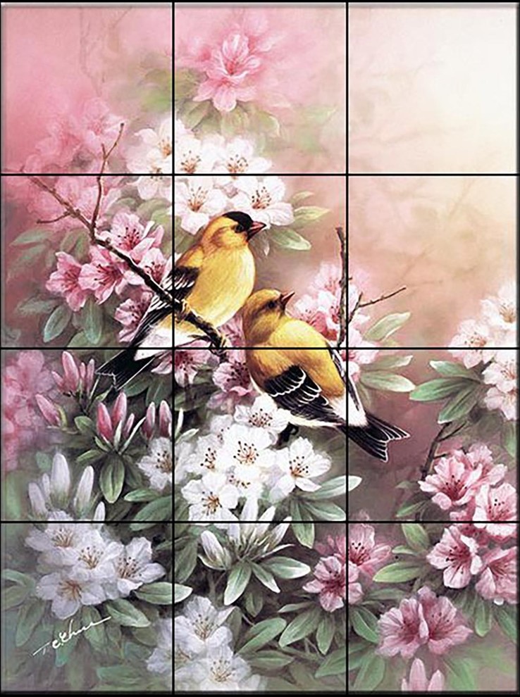 Tile Mural, American Goldfinches, Tc by T.C. Chiu