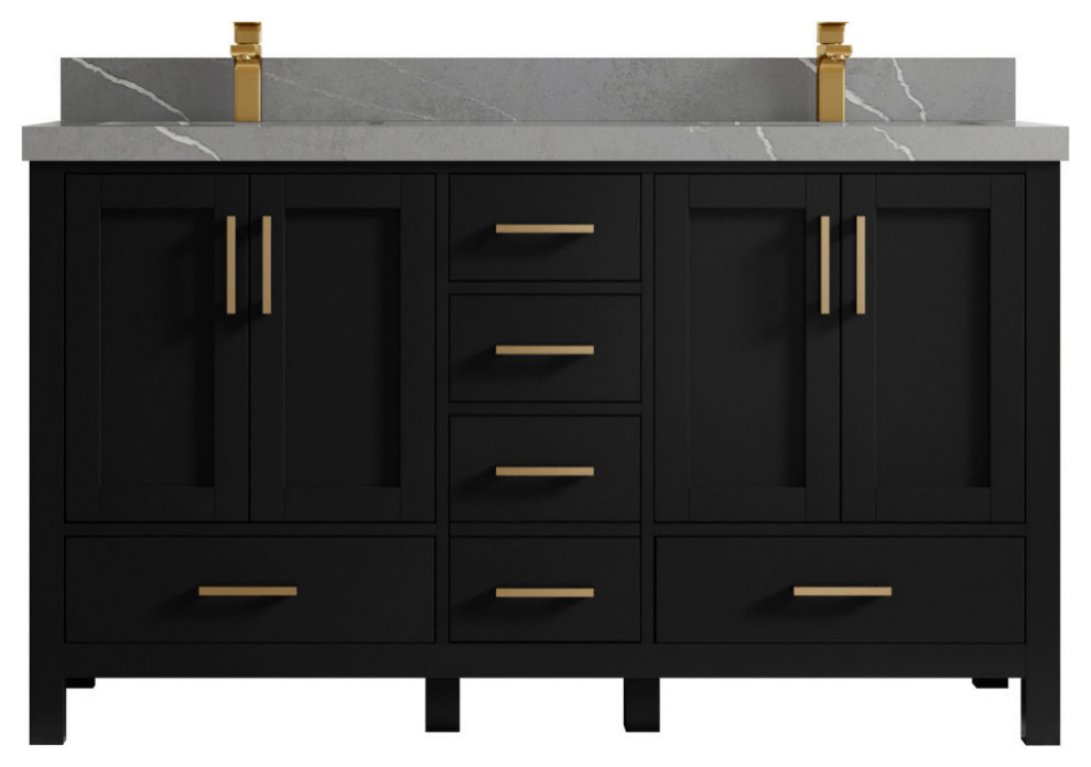 Sonoma 60" Double Sink Reeded Bath Vanity, Black Top 2" Piatra Gray ...