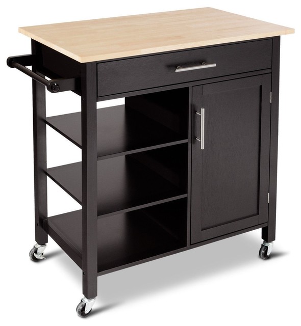 Modern 4 Tier Rolling Wood Kitchen Trolley Island Storage Cabinet