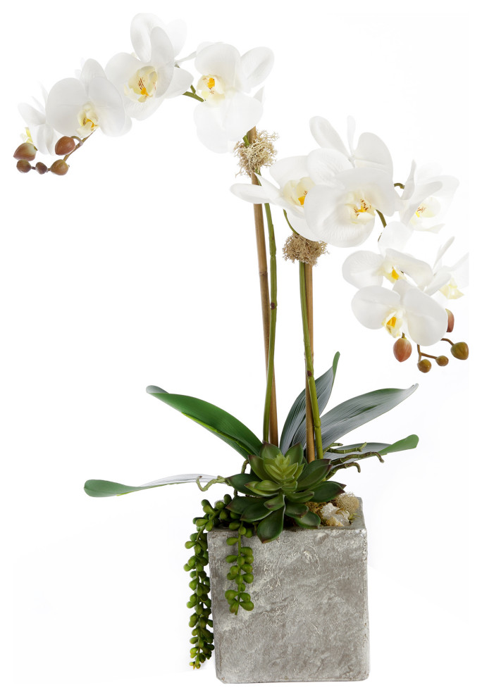 Real Touch White Orchid with Geode Floral Arrangement Modern Artificial Flower Arrangements