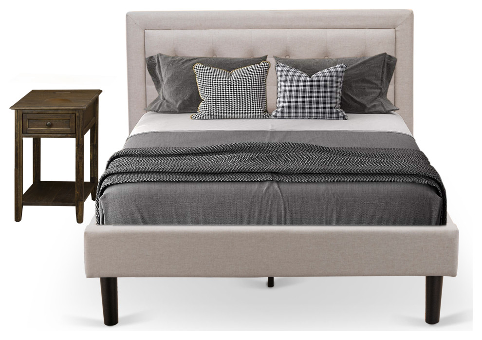 2-Piece Fannin Bedroom Set, 1 Full Bed Frame, Bedroom Nightstand, Mist Beige