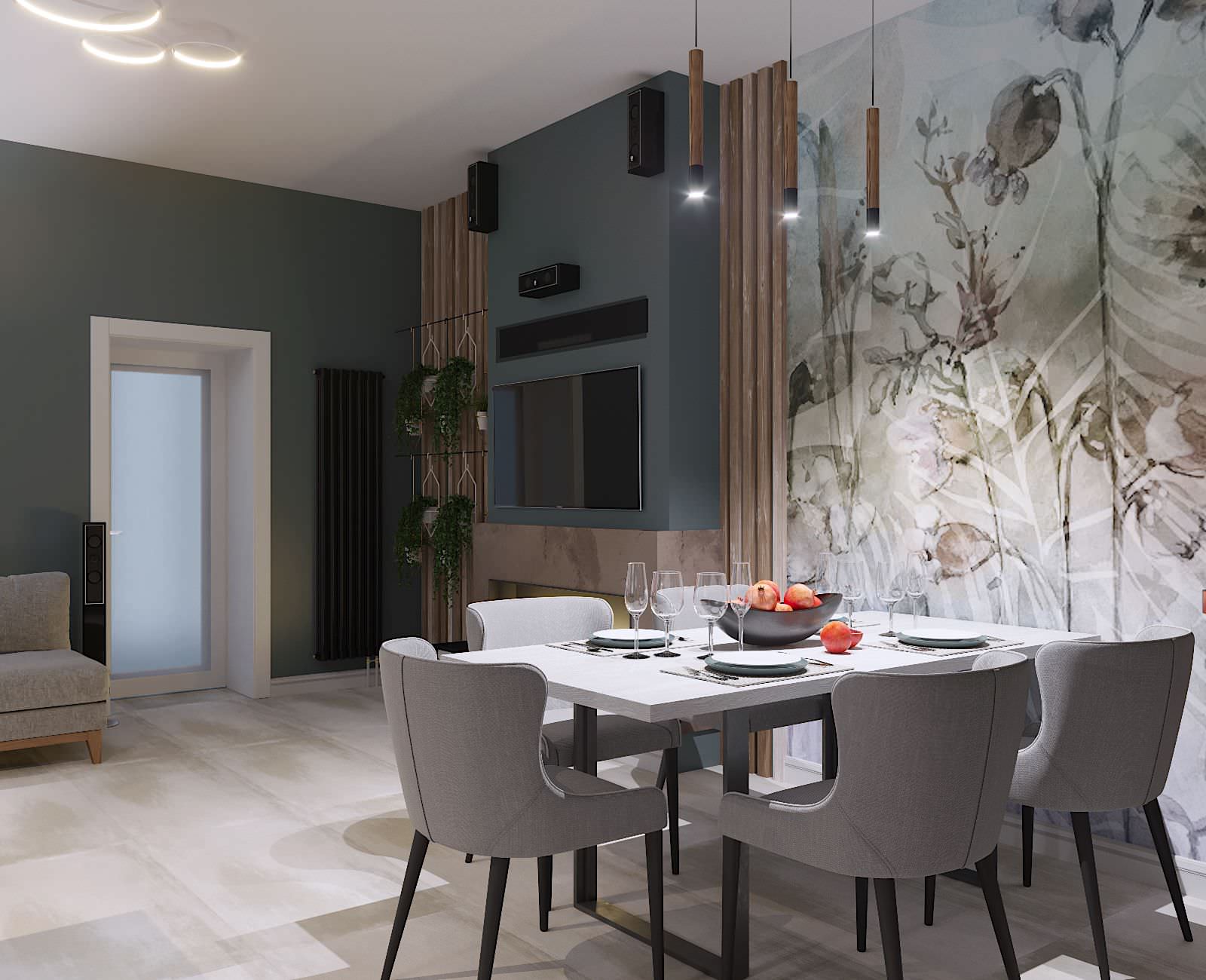 Современная гостинная с Камином