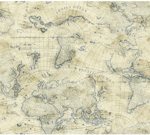 Nautical Living Cream and Marine Blue Coastal Map Wallpaper