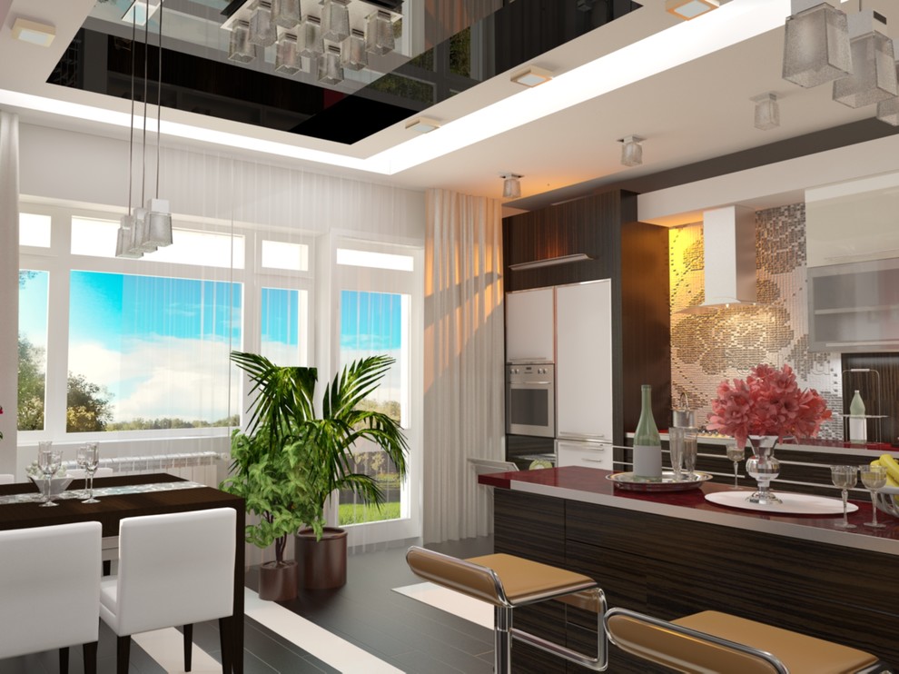 Интерьер загородного дома с красными акцентами