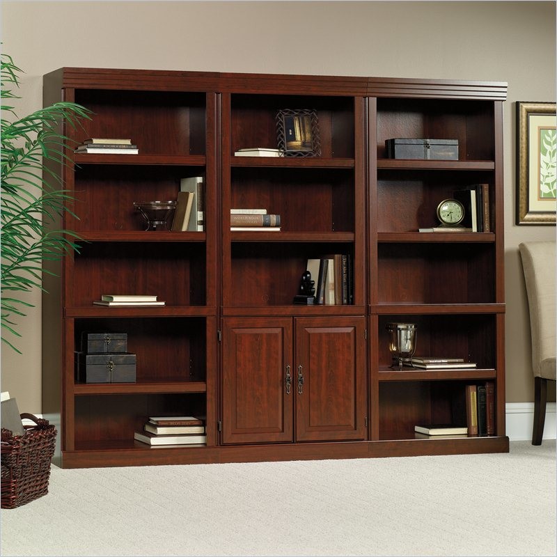 Sauder Heritage Hill 3 Shelves Wall Bookcase With Cabinet in Cherry