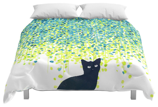 Society6 Cat In The Garden Under Willow Tree Comforter