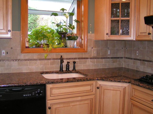 Baltic Brown Granite Tile Backsplash Traditional Kitchen
