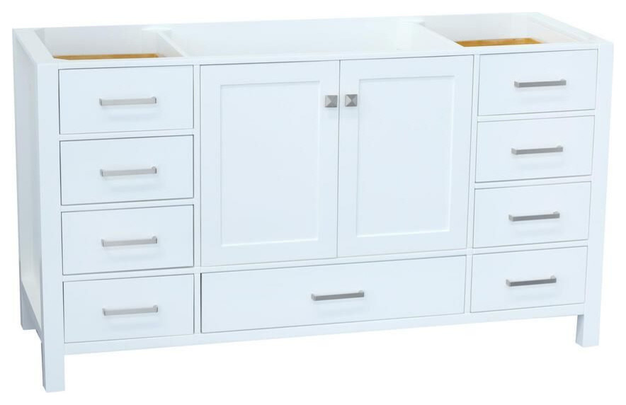 Ariel Cambridge 60 White Transitional, Vanity Base Cabinet Without Top