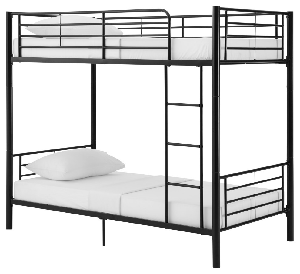 Premium Metal Twin over Twin Bunk Bed Black Transitional Bunk
