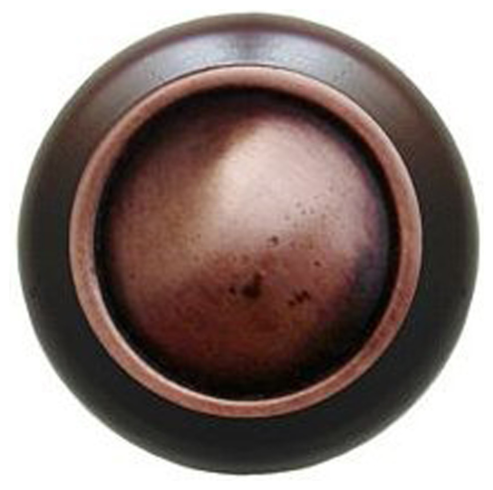 Plain Dome Wood Knob, Antique Brass, Dark Walnut Wood Finish