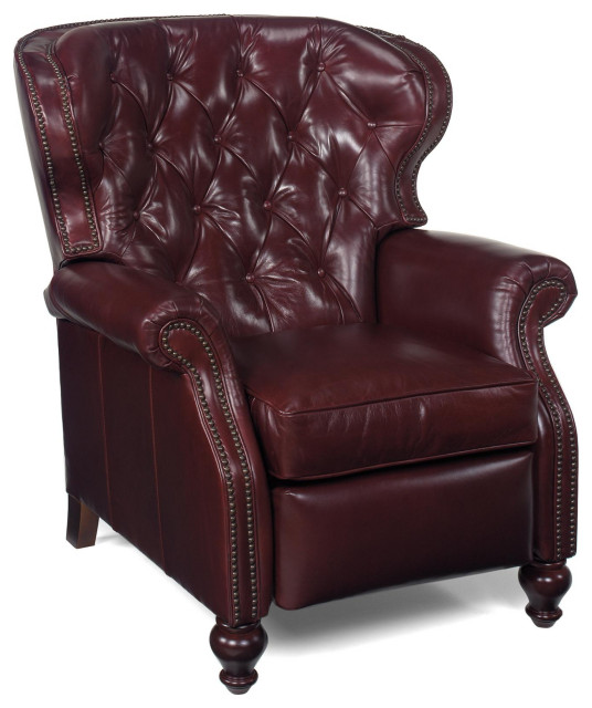 Occasional Chair Brown Leather Tufted Wings Wood Nailhead