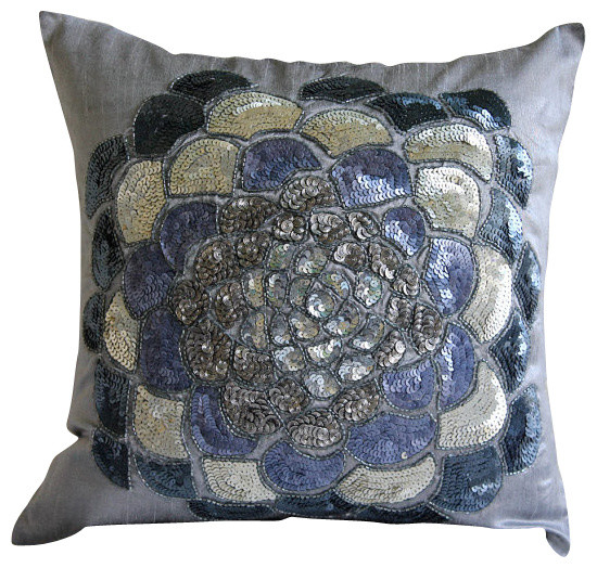 Silver Wildflower, Silver 14"x14" Silk Pillow Covers